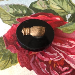 SUMMER SALE Antique Victorian Ebony Glass Brooch With Gilded Hand Brooch Pin Victorian Jewelry