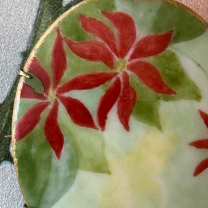 Vintage Brooch Hand Painted Porcelain Poinsettias Flowers Christmas Jewelry