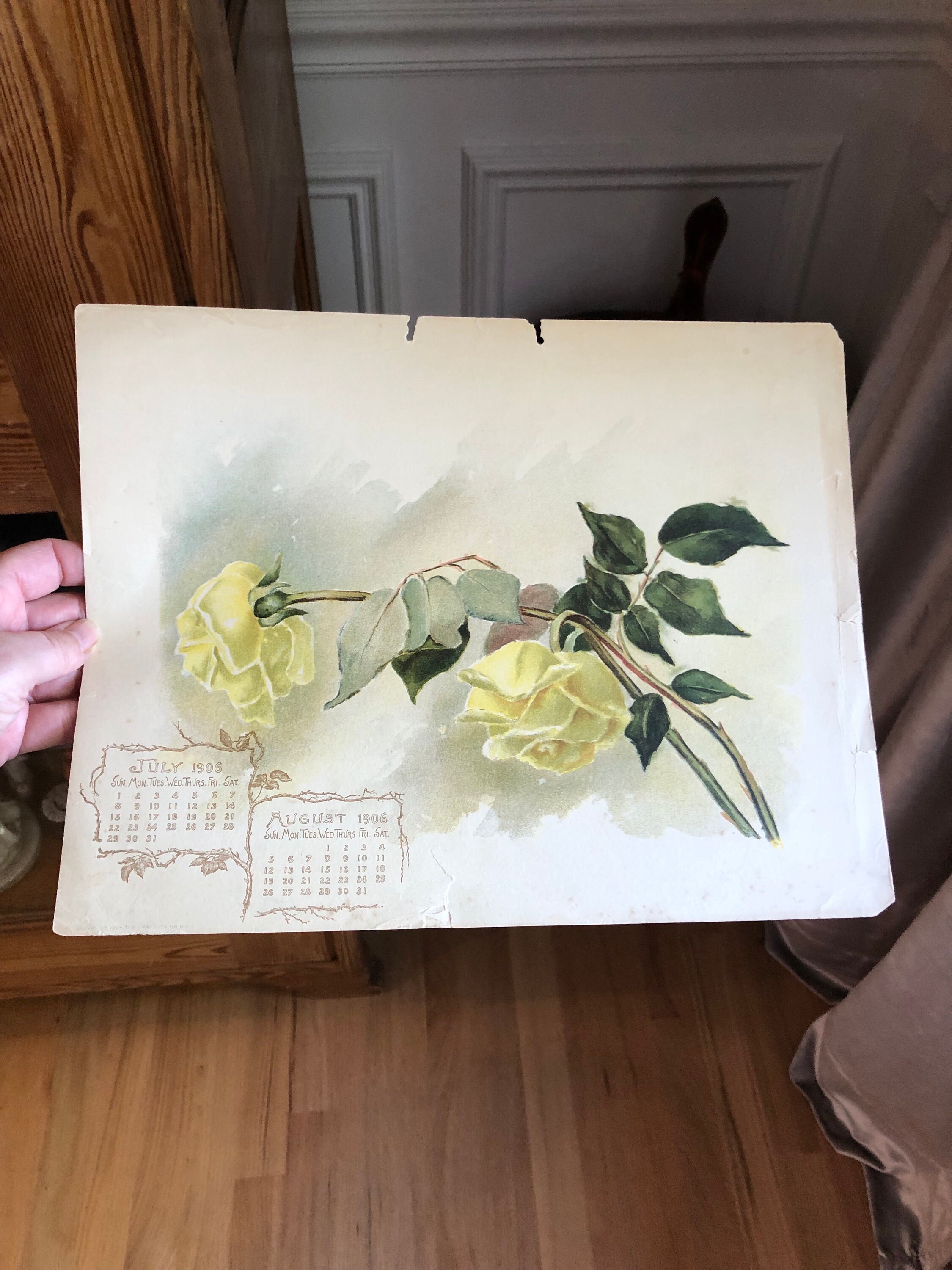 Antique 1908 Calendar Pages Stunning Roses Lithography Prints Birthday ...