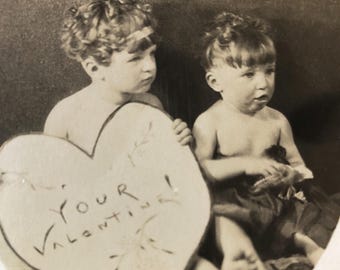 Antique Postcard RPPC Real Photo Postcard Valentine Sweet Children Private Photo Postally Unused Holiday Emphera