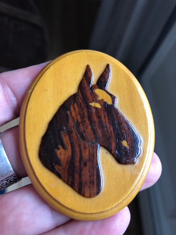 Adorable Vintage Wooden Horse Equestrian Pin Broo… - image 1