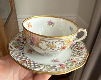 シューマン ババリア ドレスデン フラワー Schumann Bavaria Dresden Flowers Teacup and Saucer, Wide Mouth