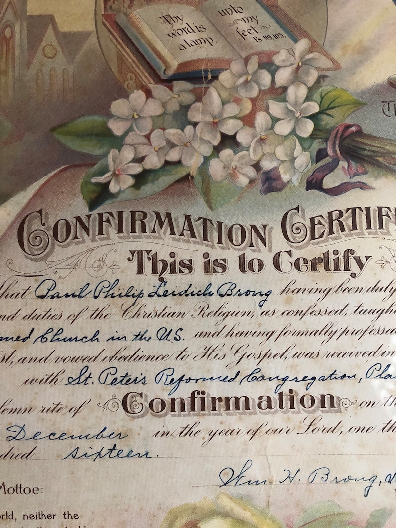 Antique 1916 Religious Confirmation Certificate Print Great Frame ...