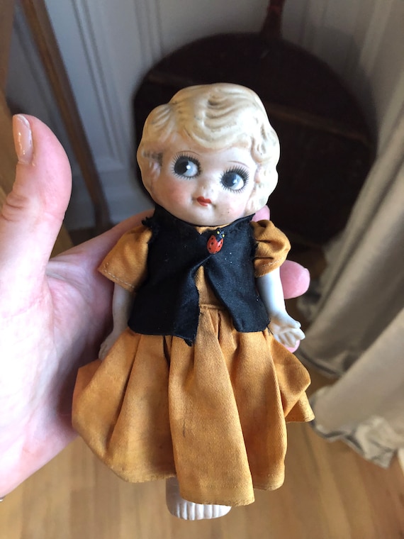 Antique Bisque Doll Googly Eyes Side Eye Lady Bug Loose Arm