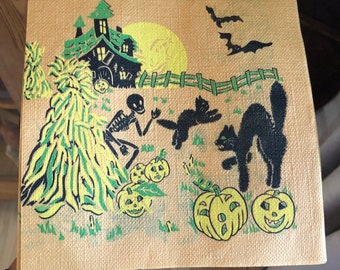 Vintage Halloween Paper Napkins Moon Skeleton Black Cats Pumpkins SOLD SEPARATELY