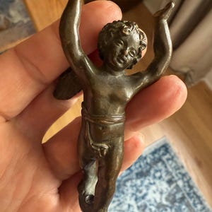 Antique Miniature Putti Cherub Bronze Figurine Statue Sculpture Art Small