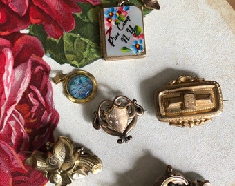 Sold Separately Vintage Antique Brooches Some GF Victorian MOP Locket Opal Pendant Watch Fob Holder