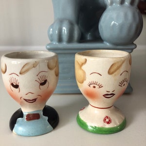 Vintage Anthropomorphic Kitsch Egg Cup Couple Made in Japan