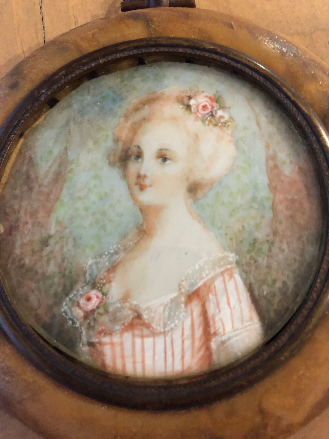 SALE Antique French Painting Hand Painted Miniature Portrait Original