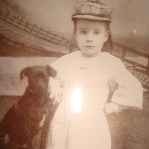 FALL SALE  Antique CDV Cabinet Card Photo Sweet Girl with Dog and Cat Antique Cat Photo Antique Dog Photo