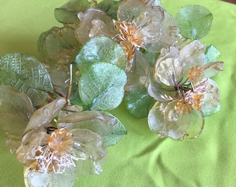 Vintage Glass Collectible Italian Glass Flower Stems Wrapped Display Pale Topaz Color Stamens SOLD SEPARATELY