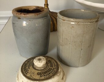 SALE…. Vintage Marmalade Jar Lot Pottery Jars English Jars French Foie Gras Lid