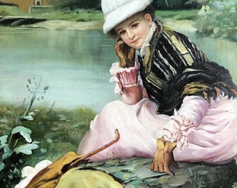 VENTA Cuadro antiguo Arte victoriano Retrato Pintura al óleo del siglo XIX Belleza victoriana Arte vintage Enmarcado
