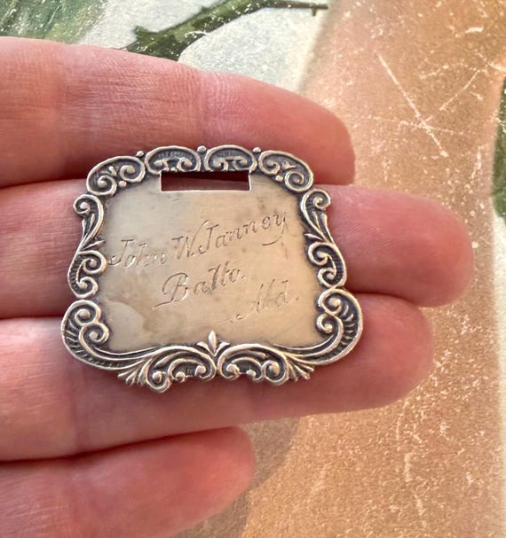 Antique Sterling Silver Luggage Tag Art Deco Engraved 925 Silver