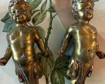 Antique French Cast Metal Angels Putti Heavy Light Fixture Decor Gilded Destash Sold SEPARATELY