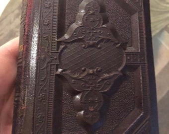 Antique Book Religious Christianity Holy Scriptures German Text Book Die Heilige Milhon Leather Cover Circa Late 1800’s