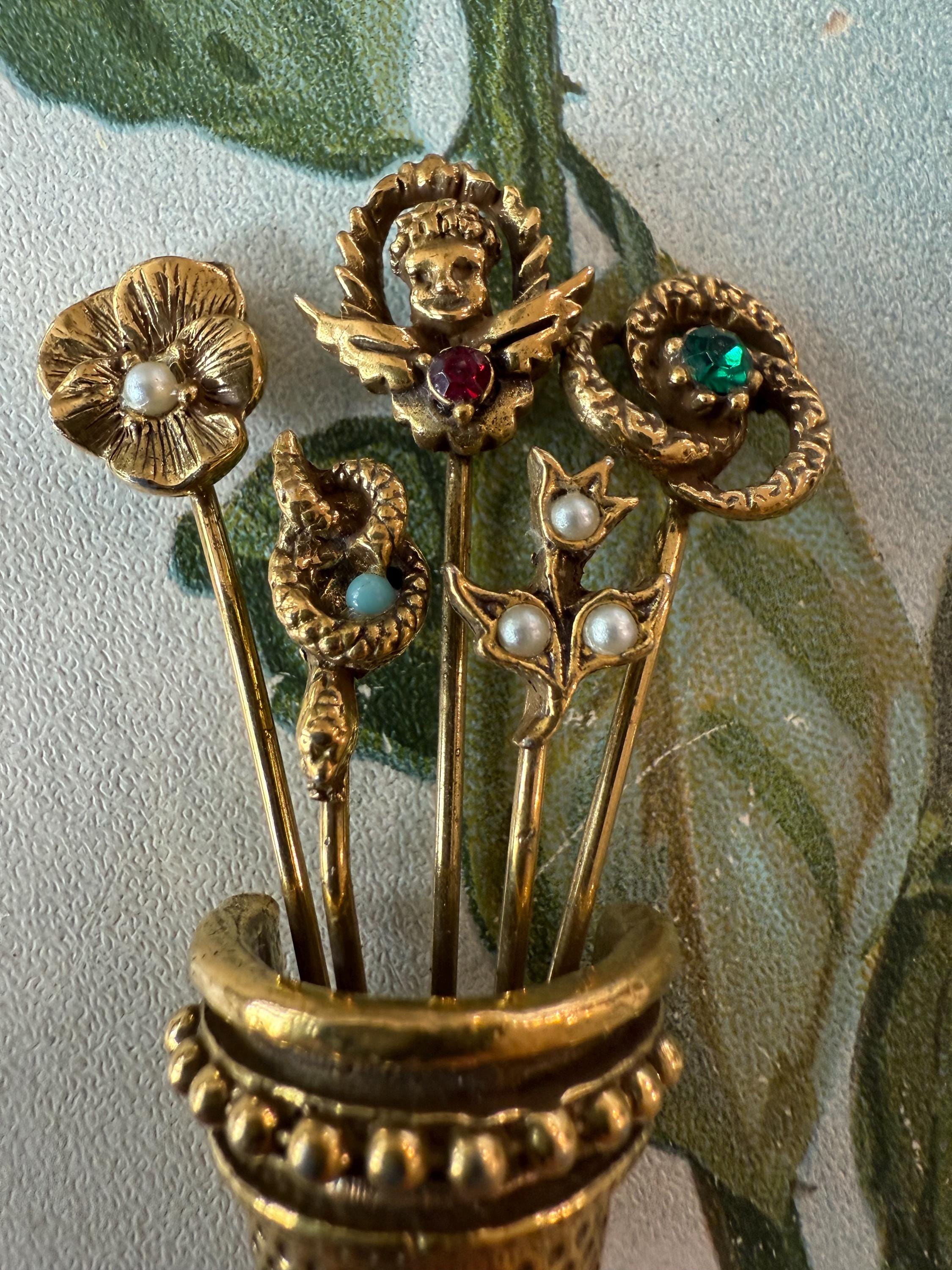 最終価格　米国ヴィンテージ　goldette 存在感♪植木鉢デザイン宝飾ブローチ 最終価格 米国ヴィンテージ goldette 存在感♪植木鉢デザイン