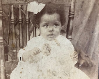 Antique African American Photo Circa 1909 Baby Marybeth From Kentucky Holds A Flower