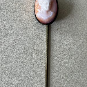 Antique Pink Glass Cameo Stick Pin Lapel Pin Hat Pin Vintage Jewelry