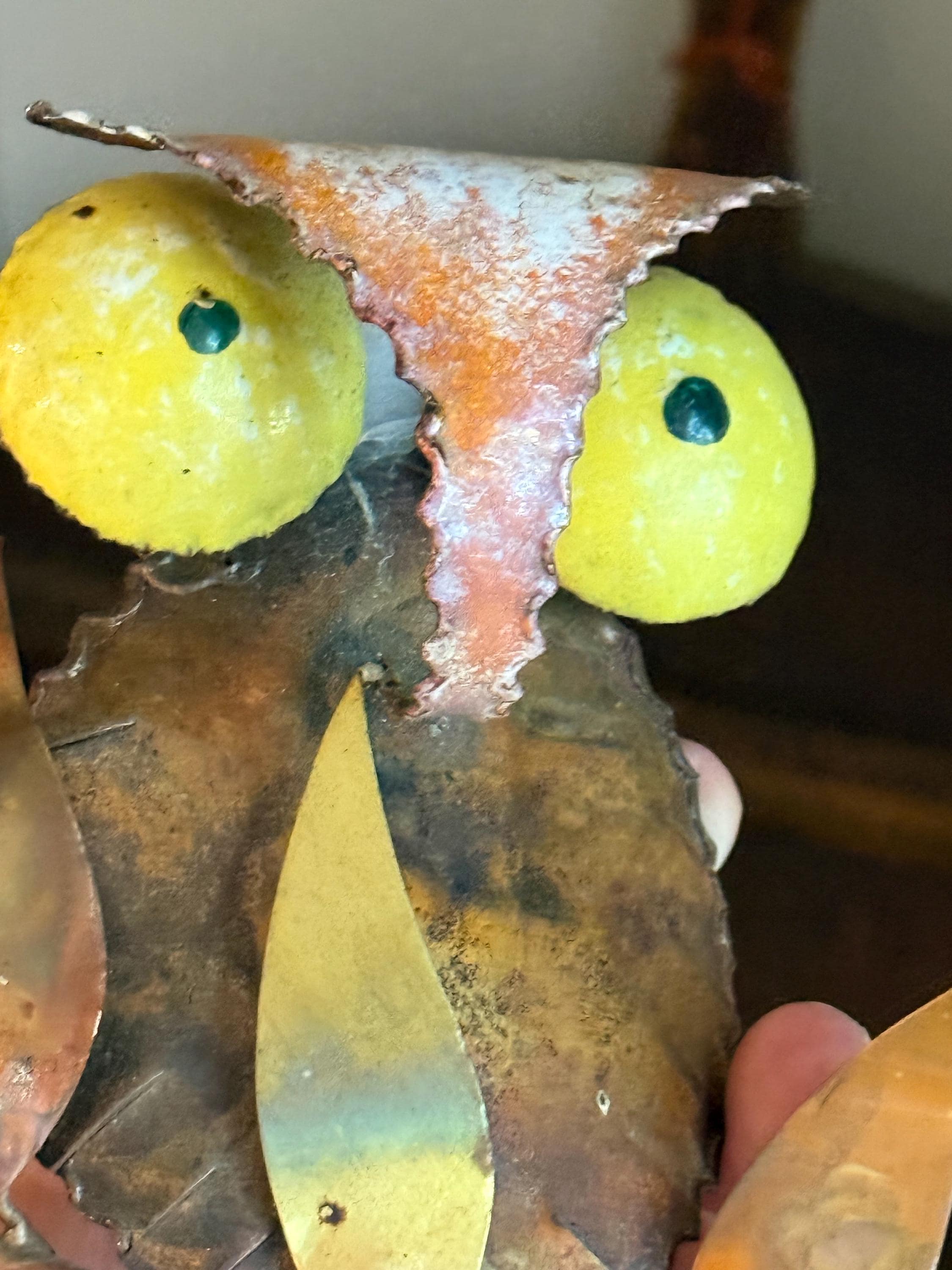 Vintage Mid Century Copper Brass Sculpture Owl on a Branch Art Signed Lee