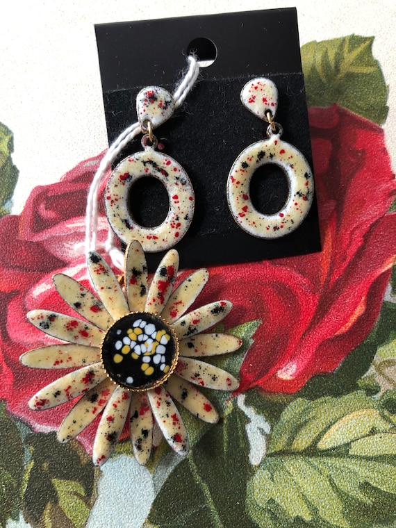 Vintage MCM Enamel Confetti Splatter Jewelry Set D