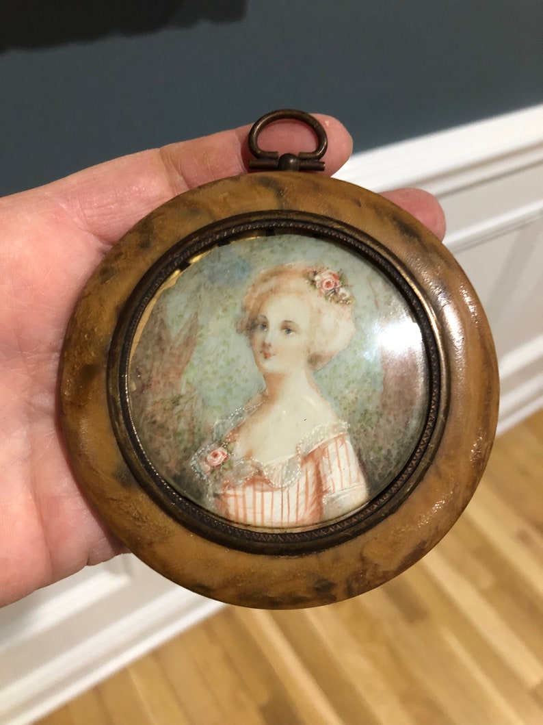 SALE Antique French Painting Hand Painted Miniature Portrait Original