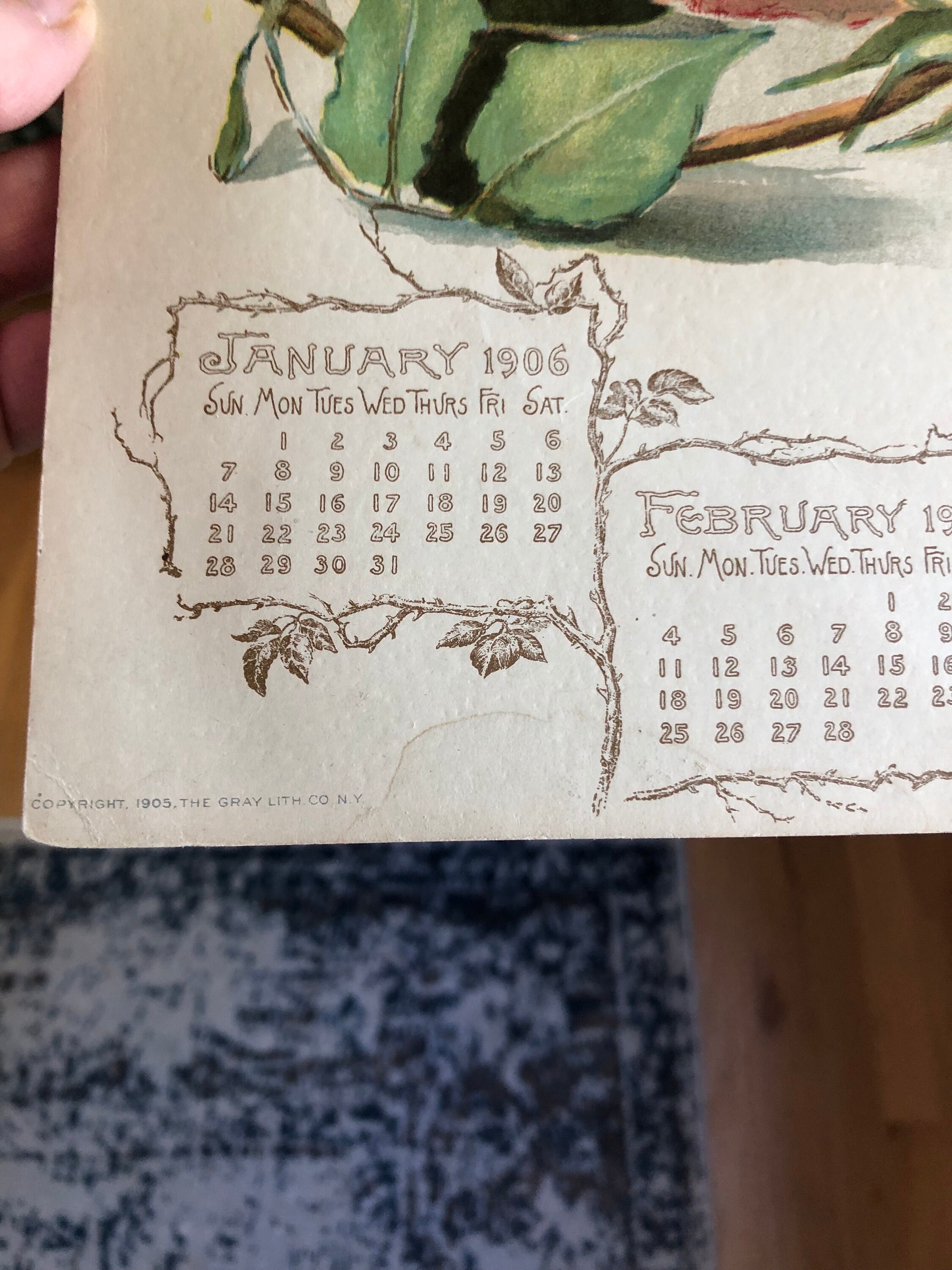 Antique 1908 Calendar Pages Stunning Roses Lithography Prints Birthday ...