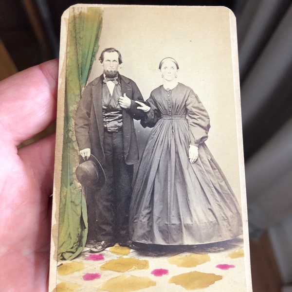 Antique Photo CDV Photo Couple Fabulous Hand Coloring