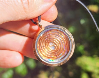 Rose Gold Colour Frequency Imprinted Energy Jewellery, Jewelry, Copper Tesla Coil and Holographic Imprinted Pendant.