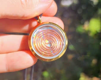 Gold Colour Frequency Imprinted Energy Jewellery, Copper Tesla Coil and Holographic Imprinted Pendant.