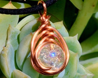 High Quality Clear Crackle Quartz Wrapped in Copper, Frequency Imprinted and Theta Healing Download with Kangaroo Leather or Vegan cord.