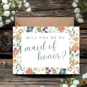 Cartão de pedido de madrinha para impressão | Você quer ser minha madrinha | Festa de casamento floral | Cartão de pedido de madrinha para download instantâneo