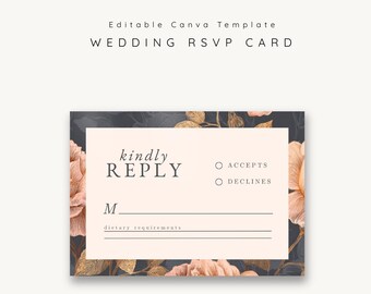 Rose Gold Floral Wedding RSVP Card | Editable Canva Template