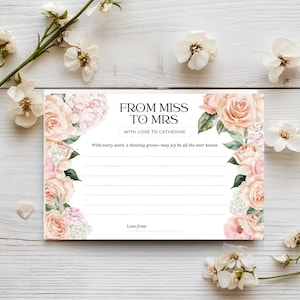 Brautparty gut wünscht Karte druckbare | Von Fräulein zu Frau Bearbeitbare Vorlage | Blush Peony & Rose Design | Sofort Download