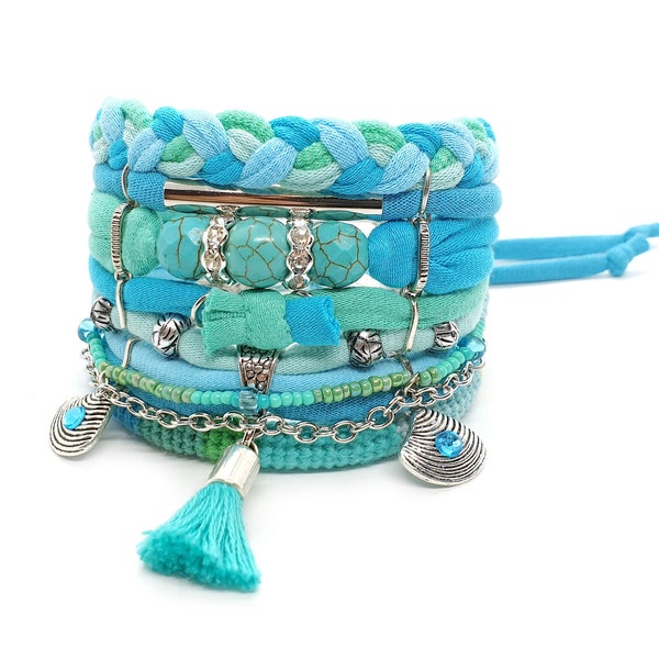 Best Seller Bracelet Turquoise Boho Bracelet Gypsy Bracelet Seafoam Bohemian Tassel Bracelet Boho Bracelet Set Beach Style Turquoise Jewelry