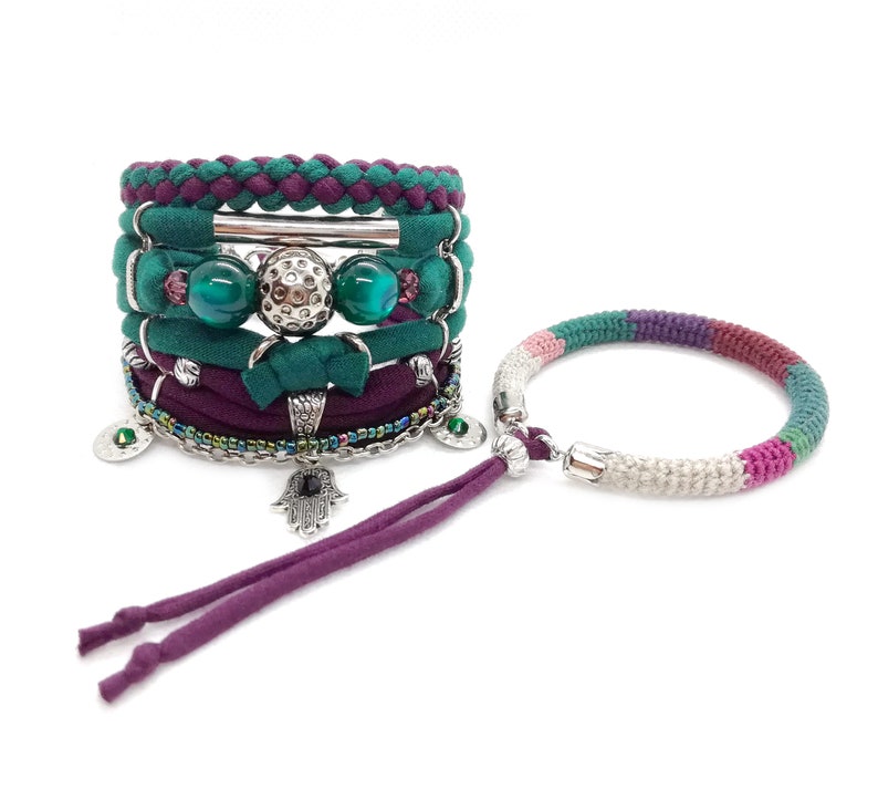 Hamsa Charm Bracelet Gypsy Bracelet Emerald Green Burgundy Etsy