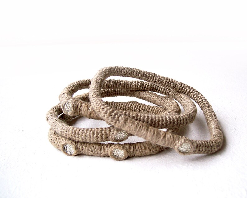 Burlap Twine Bracelets Four Bangles Set Primitive Stacked Etsy