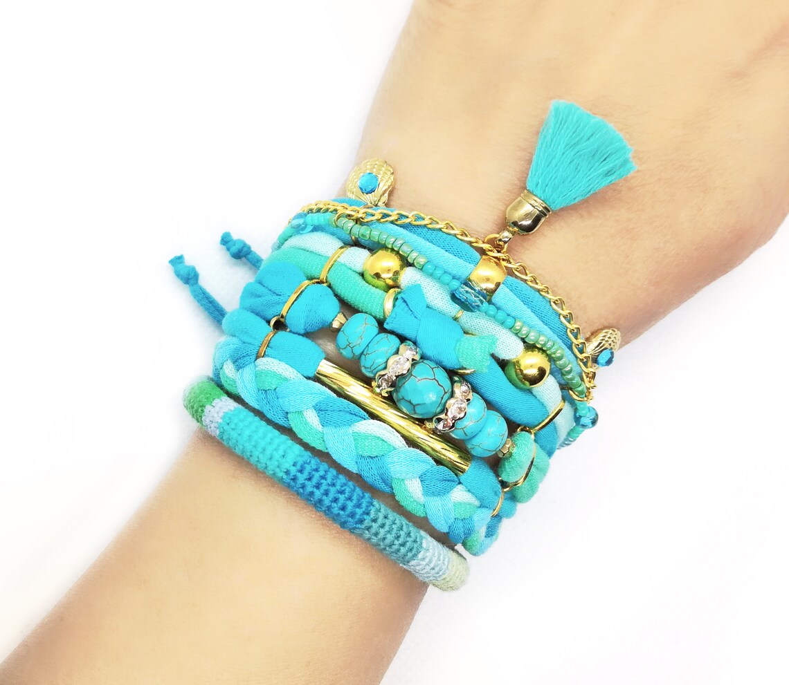 Bohemian Bracelet Turquoise Gypsy Blue Green Boho Bracelet Etsy