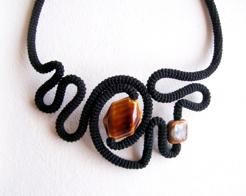 Statement Necklace Black & Tortoise Shell Modern Pattern Etsy