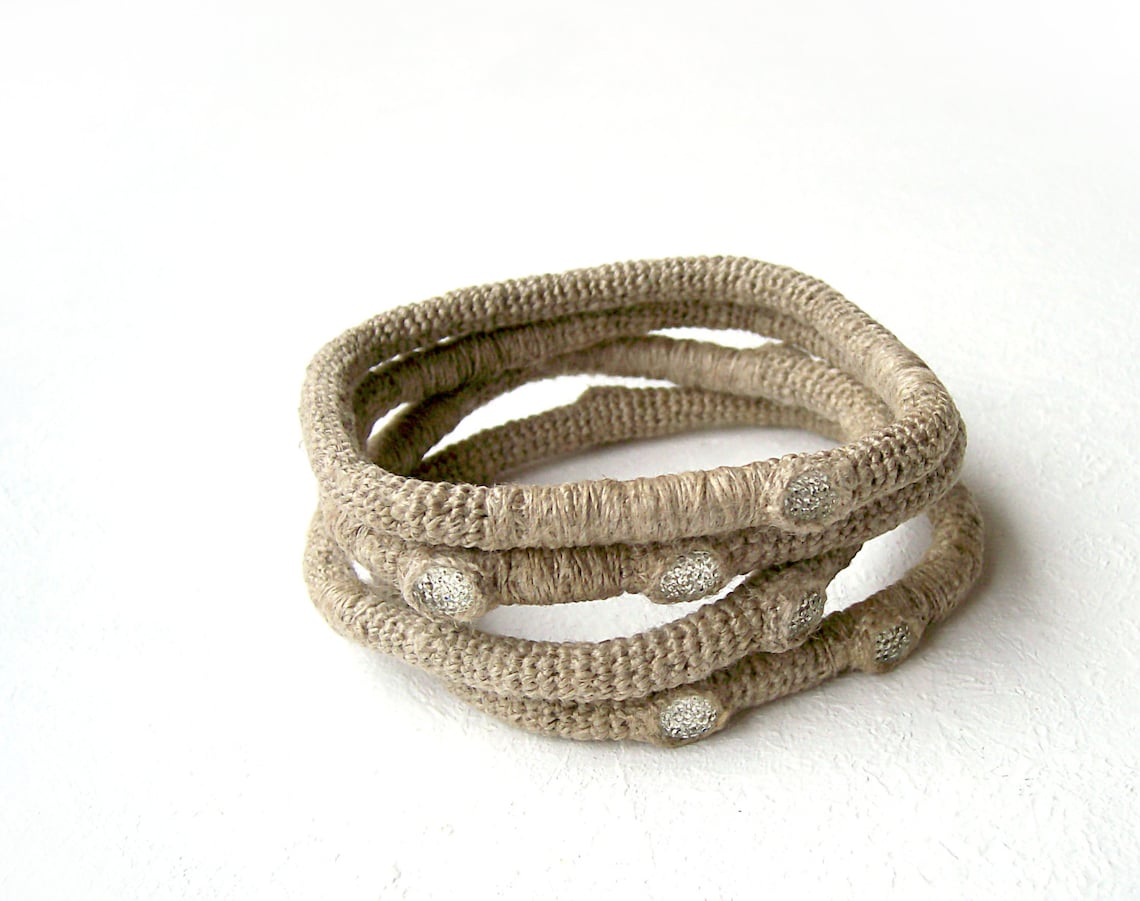 Burlap Twine Bracelets Four Bangles Set Primitive Stacked Etsy