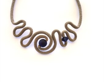 Brown Black Crochet Tube Statement Necklace