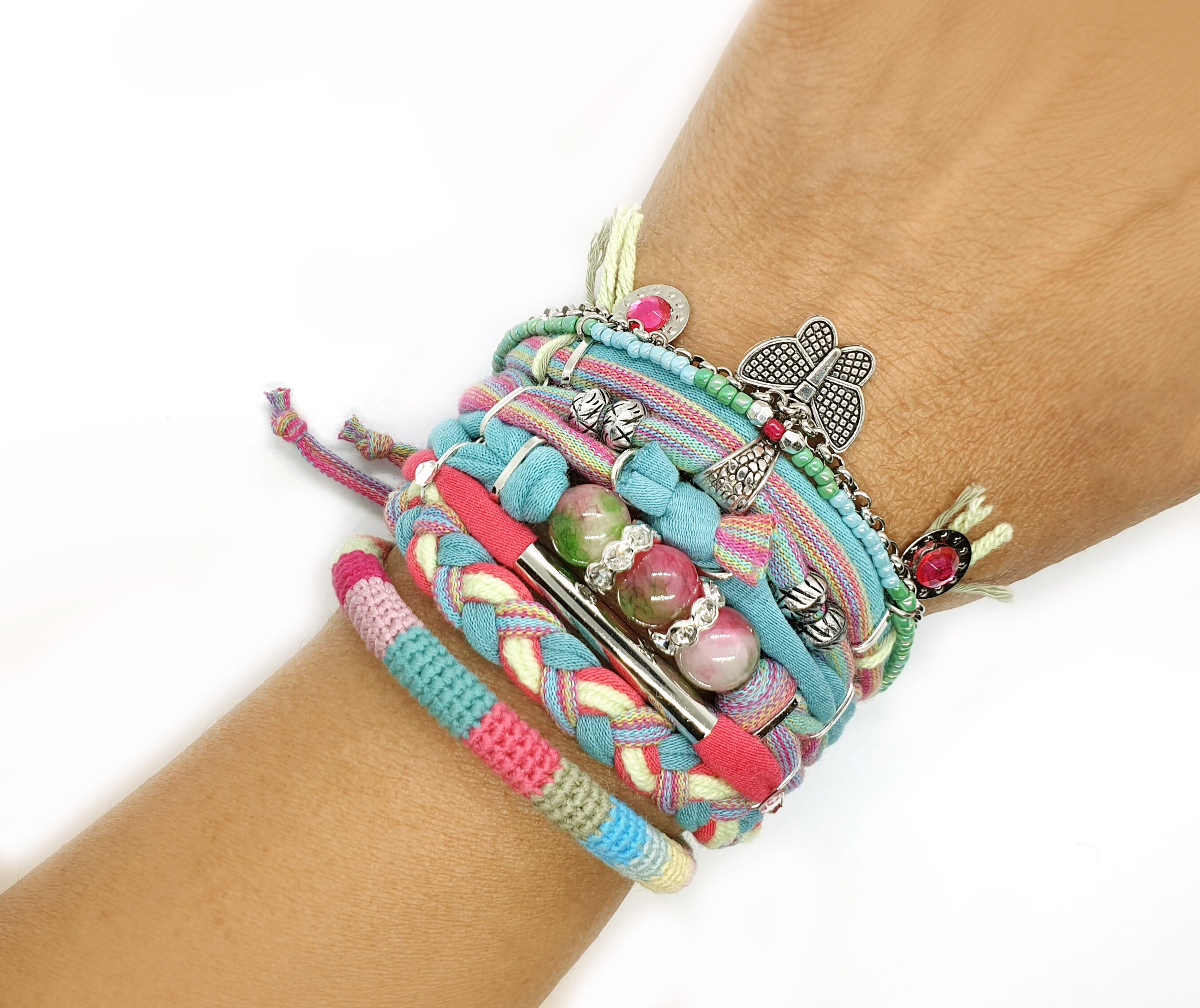 Pink Green Spring Bohemian Bracelet Gypsy Bracelet Boho Style Etsy Canada