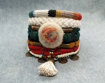 Folk Ethnic Bracelet Bohemian Bracelet Set Multiple Strands Tassel Bracelet Boho Jewelry Folklore Bracelet Ethno Style
