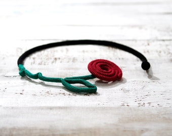 Barbed Rose Necklace, Crochet Flower Choker, Red Rose Necklace