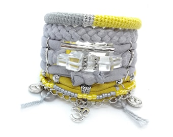 Boho Ohm símbolo pulsera gris amarillo calle estilo pila capas pulseras Ohm joyería Zen pulsera