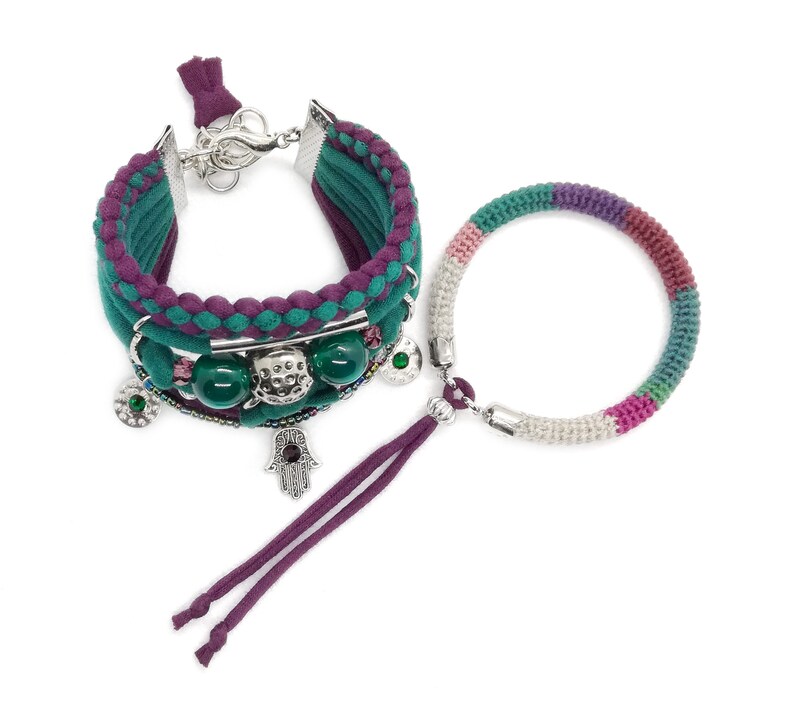 Hamsa Charm Bracelet Gypsy Bracelet Emerald Green Burgundy Etsy