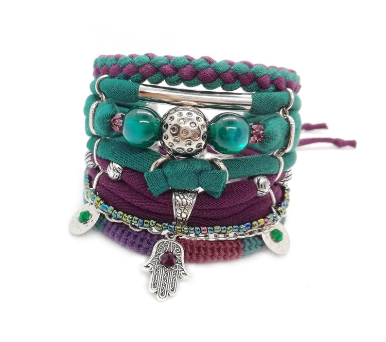 Hamsa Charm Bracelet Gypsy Bracelet Emerald Green Burgundy Etsy