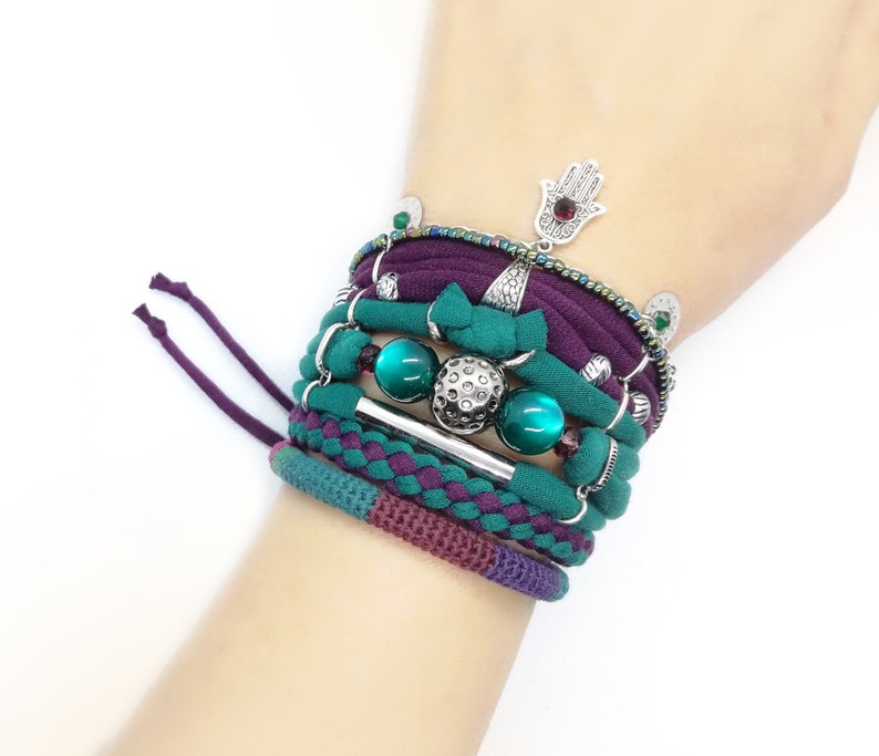 Hamsa Charm Bracelet Gypsy Bracelet Emerald Green Burgundy Etsy