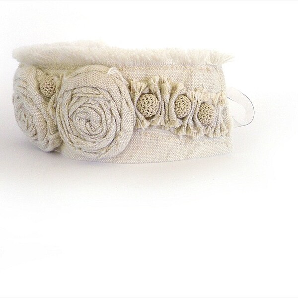 Lino pulsera brazalete pulsera, tr&iacute;o rosetones, r&uacute;stico Romance
