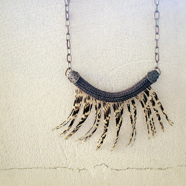 Statement Feather Necklace Grizzly Fringes